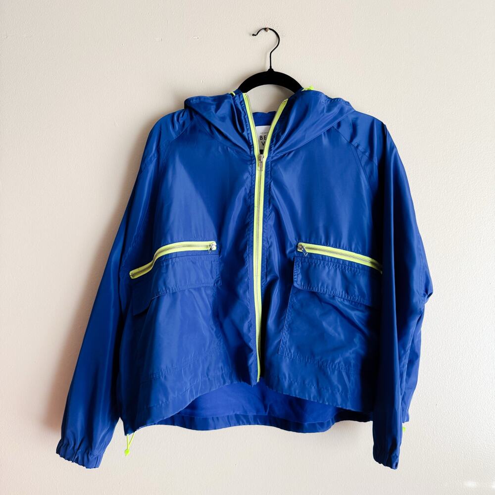 Belle Vere Blue + Neon Green Lined Hooded Windbreaker Jacket Small Outdoor